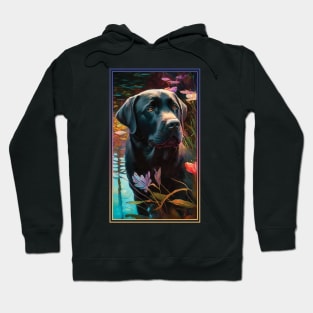 Black Labrador Retriever Dog Vibrant Tropical Flower Tall Digital Oil Painting Portrait Hoodie